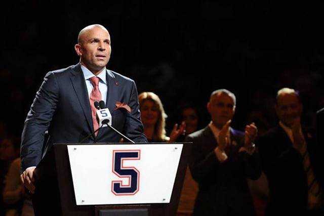 Jason Kidd during the October 2013 ceremony where his Nets jersey and number were retired at the Barclays Center